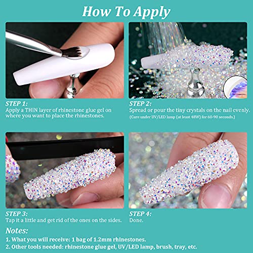 5000 Pieces 1.2mm Mini AB Glass Crystals for Nail Art Manicure Iridescent Long Lasting Like Swarovski Shine Rhinestone Bead Gem Jewelry Diamond by BELLEBOOST