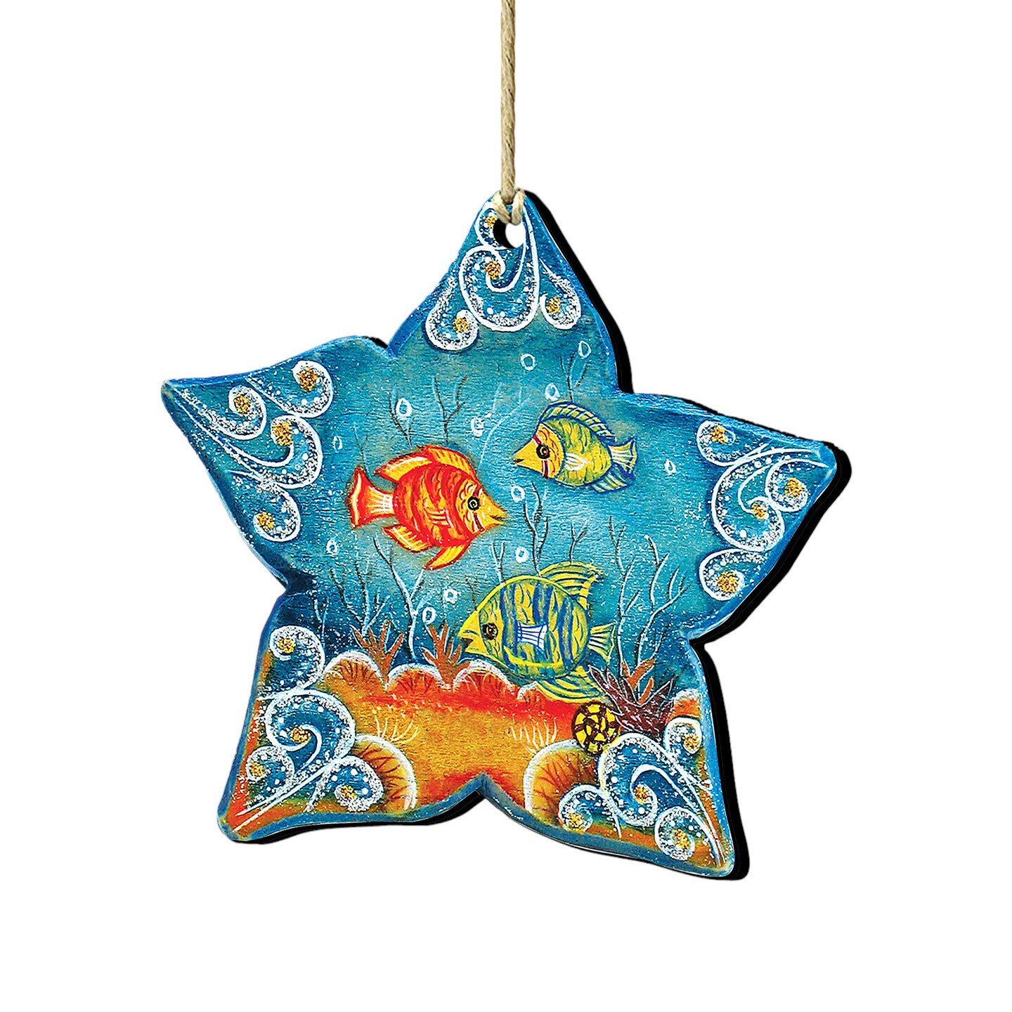 Designocracy Set of 2 Sea Star Seaside Wooden Christmas Ornaments 5.5&#x22;