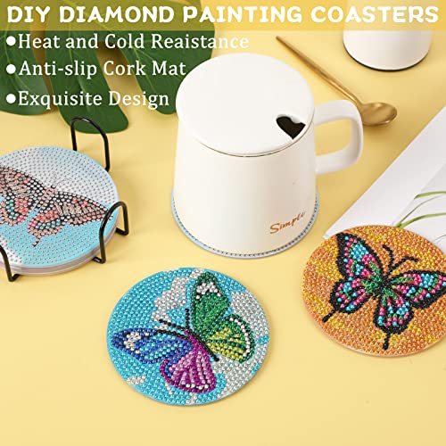 8 PCS Diamond Painting Coasters for Drinks - DIY Life Coaster Kits, Diamond Art for Adults, Kids, and Beginners, Includes Butterfly Design Craft Supplies