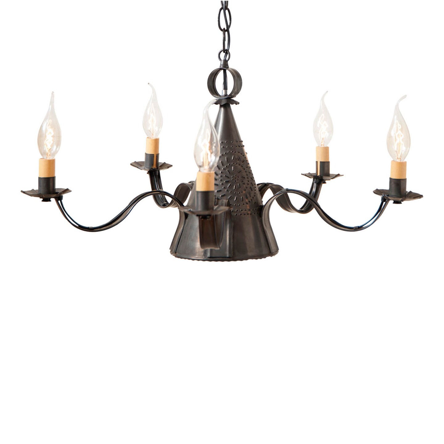 Irvins Country Tinware 5-Arm Small Sturbridge Chandelier in Kettle Black
