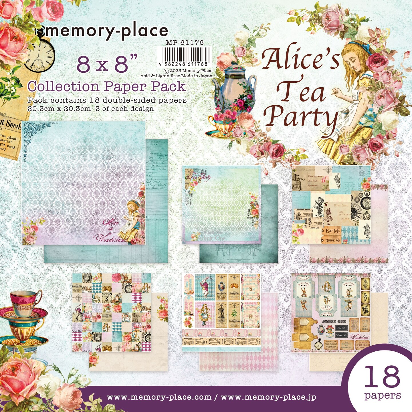 Memory Place Double-Sided Paper Pack 8&#x22;X8&#x22; 18/Pkg-Alice&#x27;s Tea Party