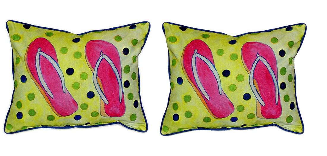 Pair of Betsy Drake Flip Flops Large Pillows 16 Inch x 20 Inch