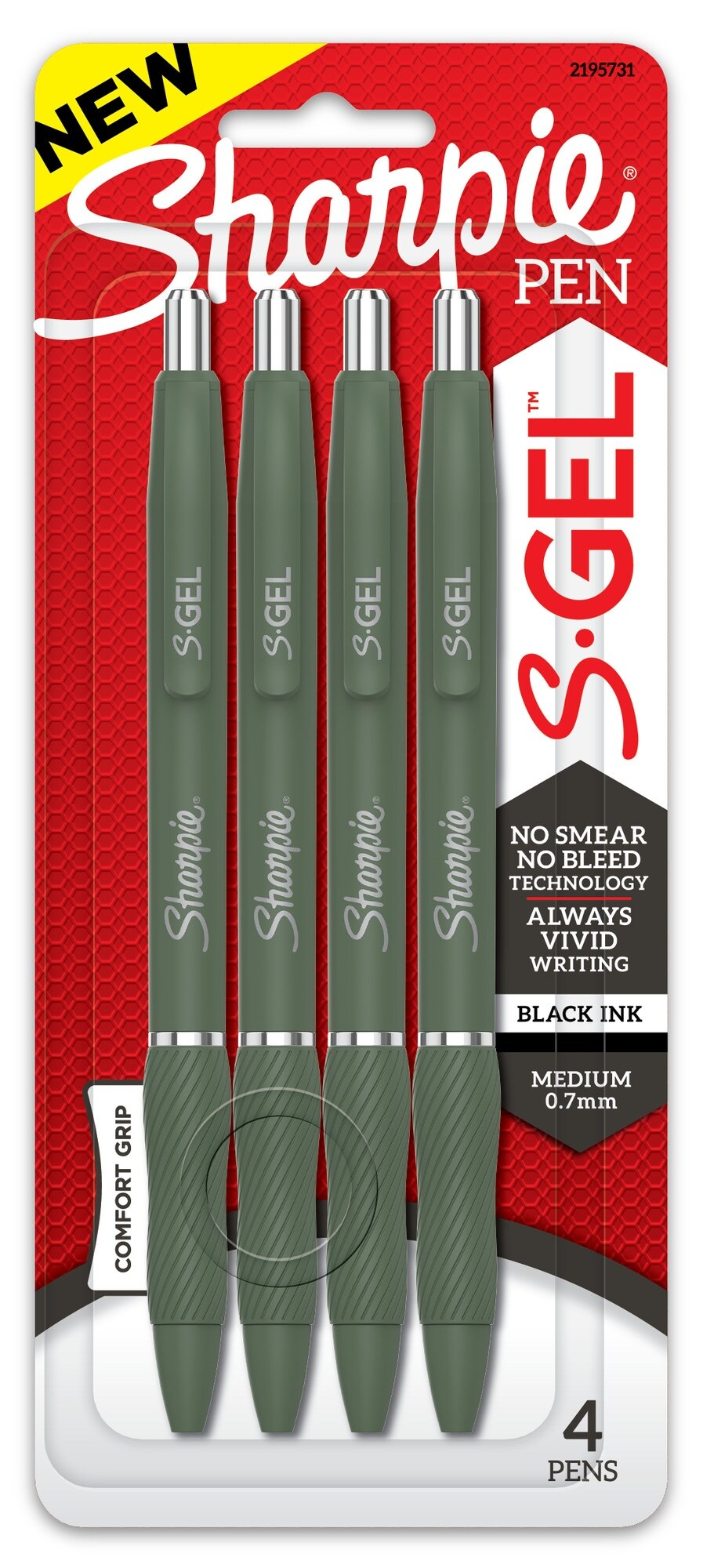 Sharpie S-Gel .7mm Medium Point Green Barrel Pens 4/Pkg-Black