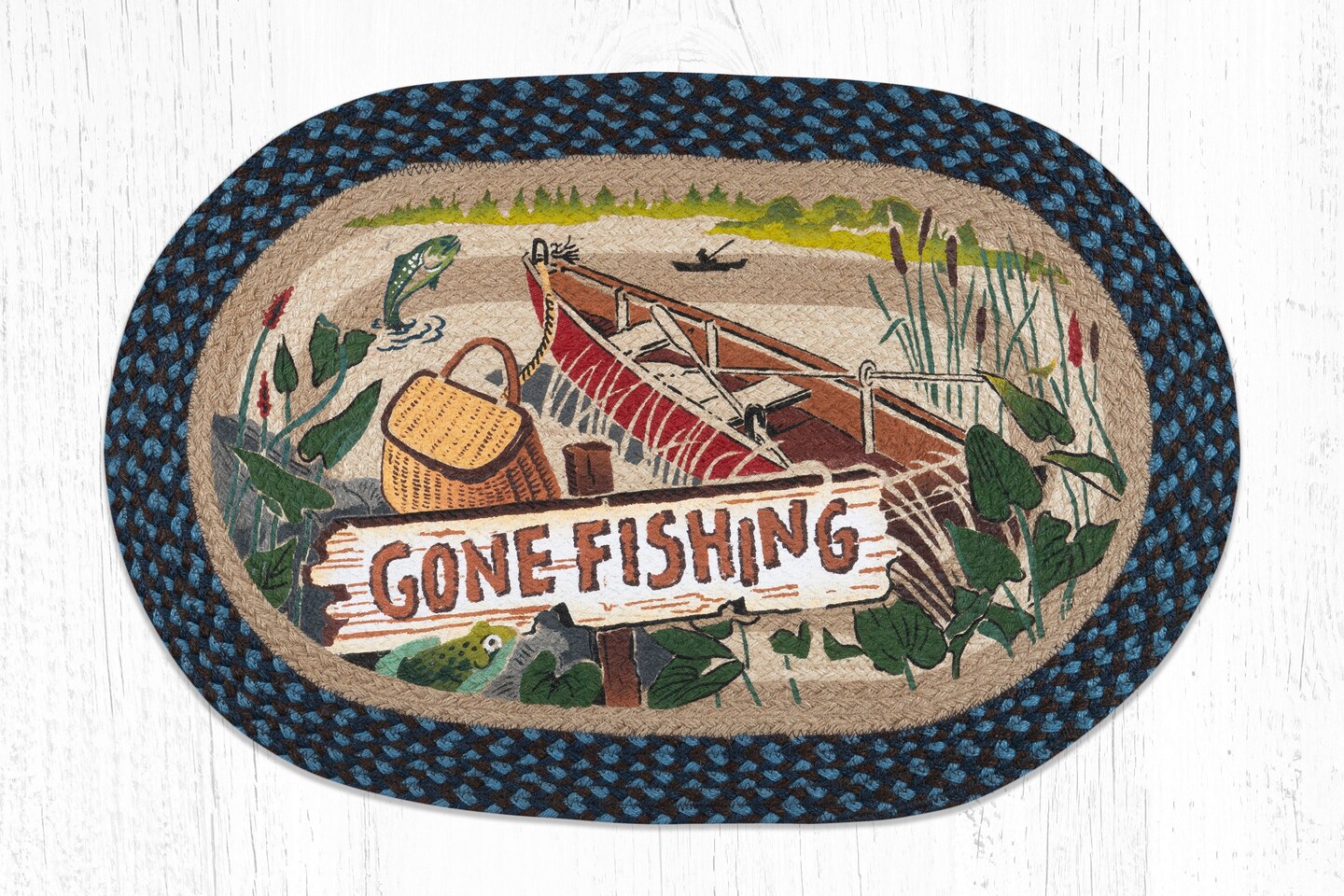 Earth Rugs OP-355 Gone Fishing Oval Patch 20&#x22; x 30&#x22;