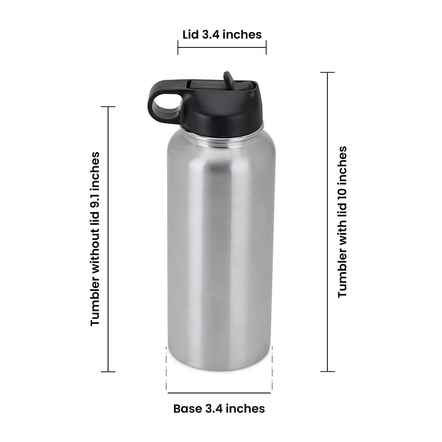 MakerfloHydro Powder Coated Tumbler,Sipper Water Bottle With Handle,Stainless Steel Double Wall Insulated,BPA Free Rust Free Plain Tumblers,Travel Flask with Spill Proof Lid & Straw (White,32oz,1 Pc)