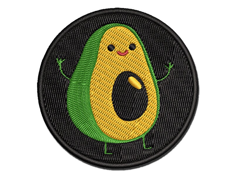 Friendly Avocado Buddy Multi-Color Embroidered Iron-On or Hook &#x26; Loop Patch Applique