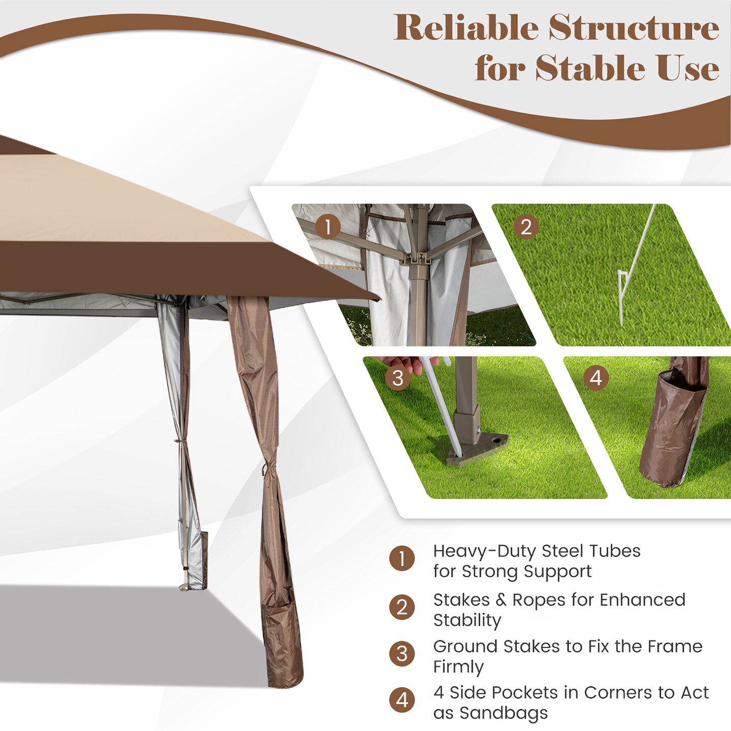 Costway 13&#x27;x13&#x27; Patio Pop-Up Gazebo Canopy Tent Portable Instant Sun Shelter Coffee