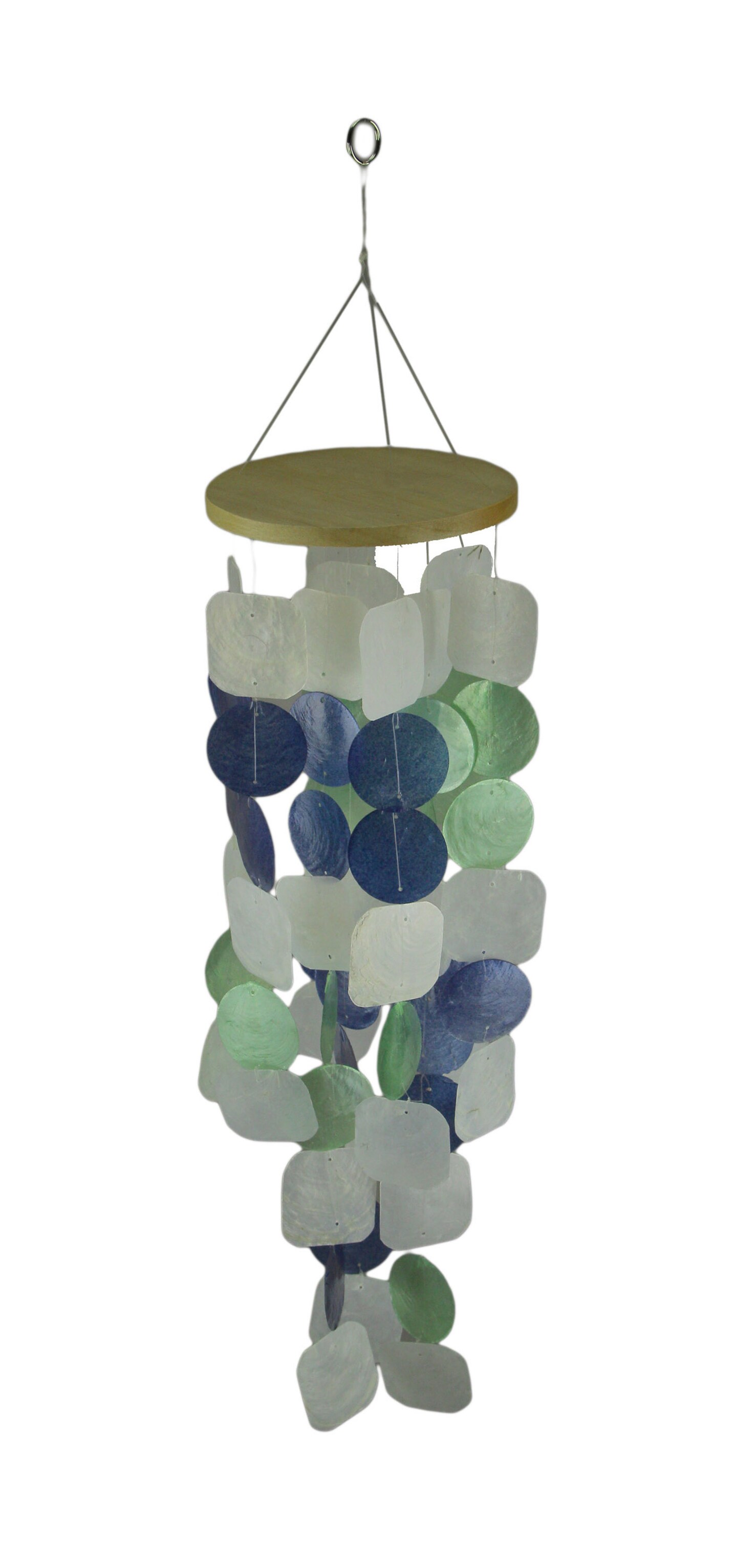 Blue Green and White Capiz Shell Mini Wind Chime Garden Patio Yard