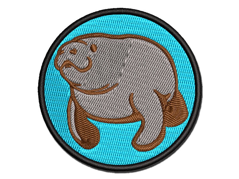 Gentle Manatee Multi-Color Embroidered Iron-On or Hook & Loop Patch Applique