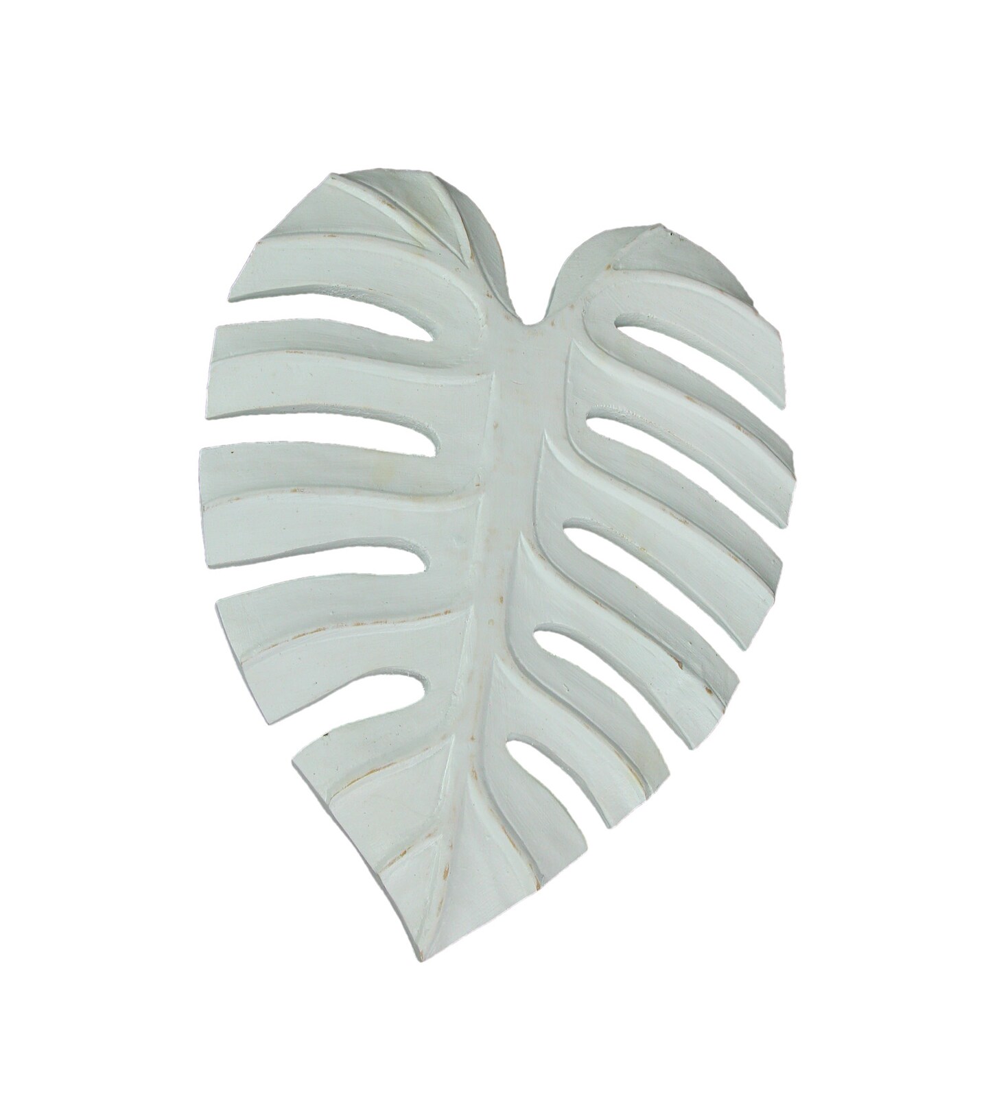 15 Inch White Tropical Leaf Hand Carved Wood Wall Art Hanging Plaque Home Decor
