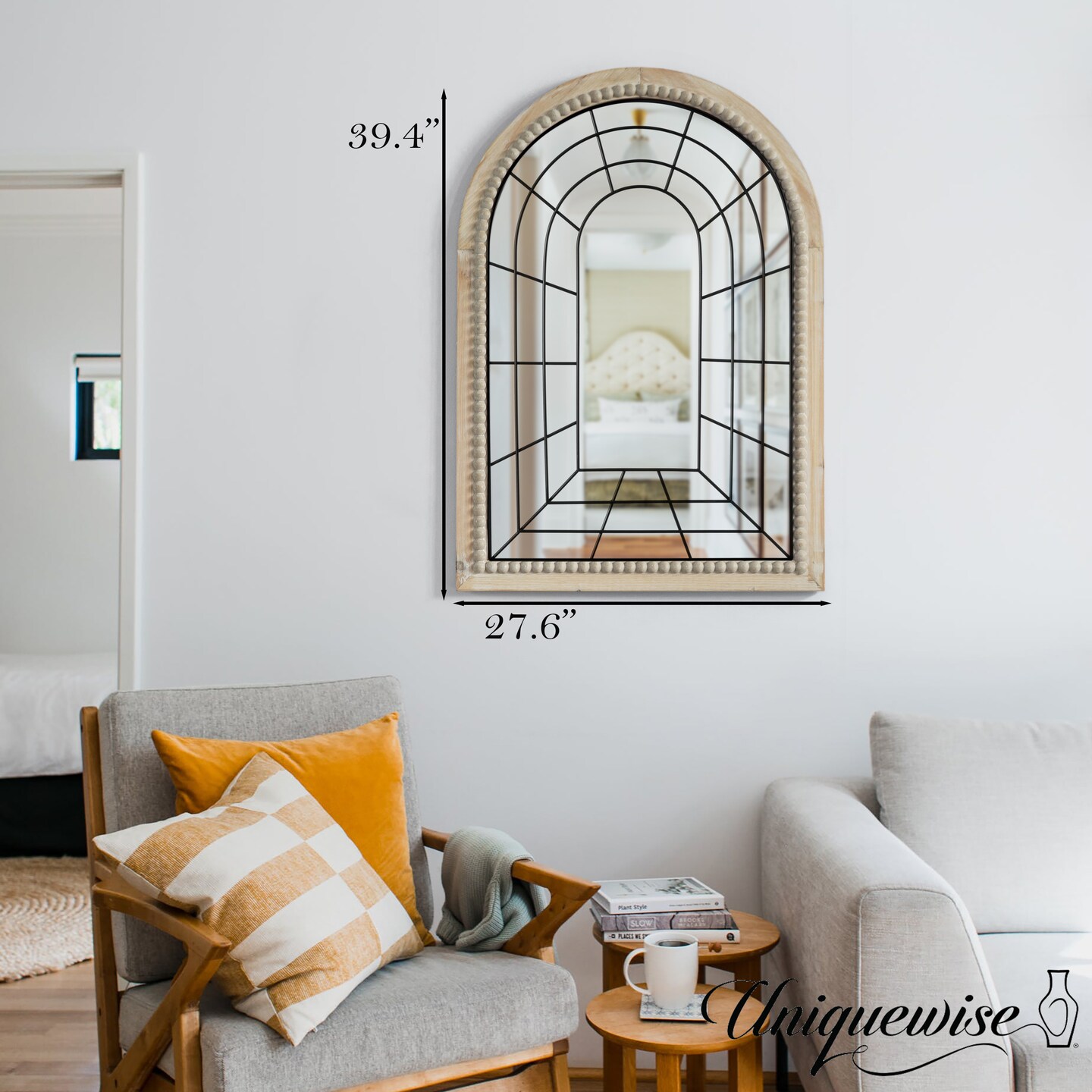 Arched Large 39.37 x 27.56 in Rustic Window Metal Mirror, Windowpane Shaped Decoration Farmhouse Big Wall Mounted Mirrors Boho Decor for Home Living Room Fireplace Entryway Bedroom Bathroom Vanity Corridor