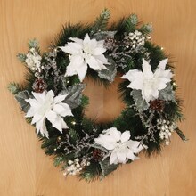 Set of 12: Iced White Poinsettia Pine Pick with Lifelike Twigs, Berries, &#x26; Pine Cones | 16&#x22; Long | Winter Accents | Seasonal Decor | Decorative Picks | Home &#x26; Office Decor