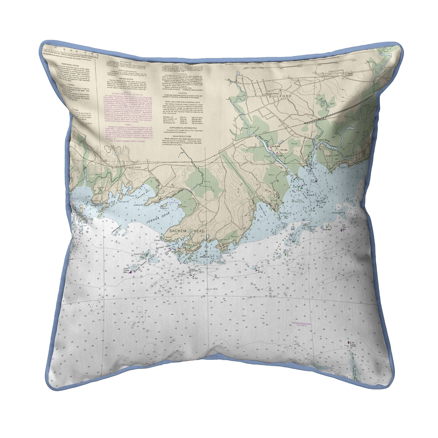 Guilford Point, CT Nautical Map Pillow 22x22 &#x2013; Extra Large Zippered