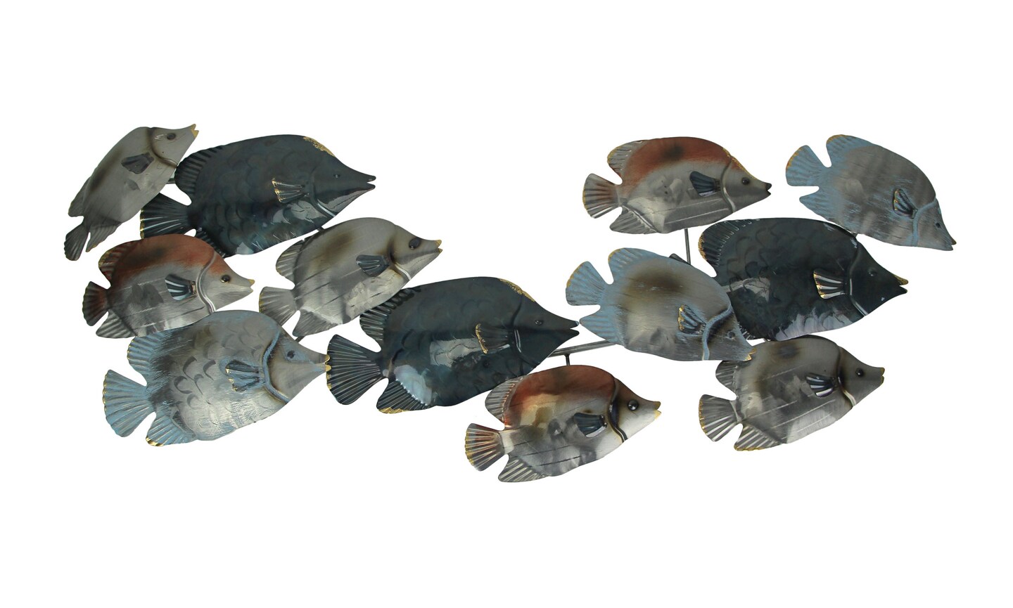 38 Inch Metal Wall Hanging Fish School Sculpture Sealife Beach Home Decor Art