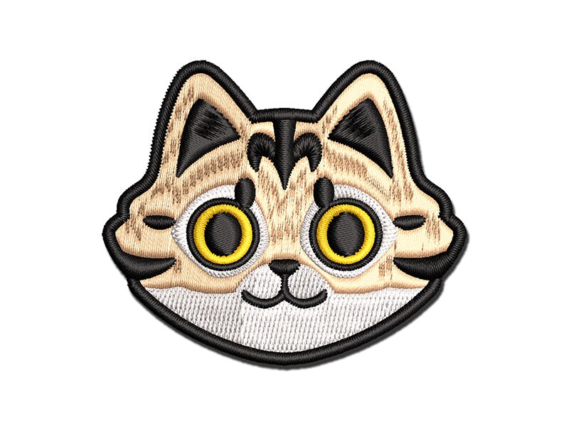 Fluffy Striped Tabby Cat Head Multi-Color Embroidered Iron-On or Hook &#x26; Loop Patch Applique
