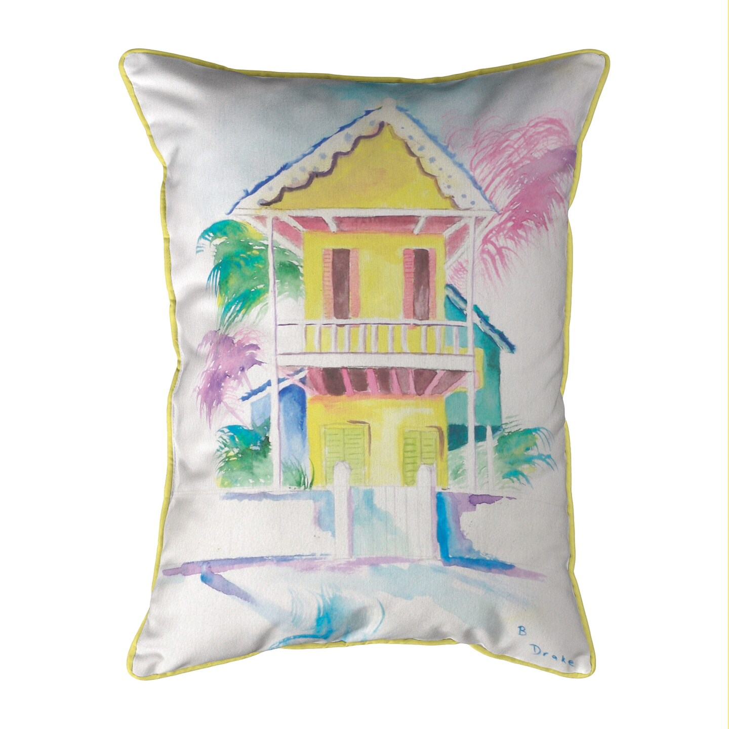 Betsy Drake W. Palm Hut Yellow Small Indoor/Outdoor Pillow 11x14