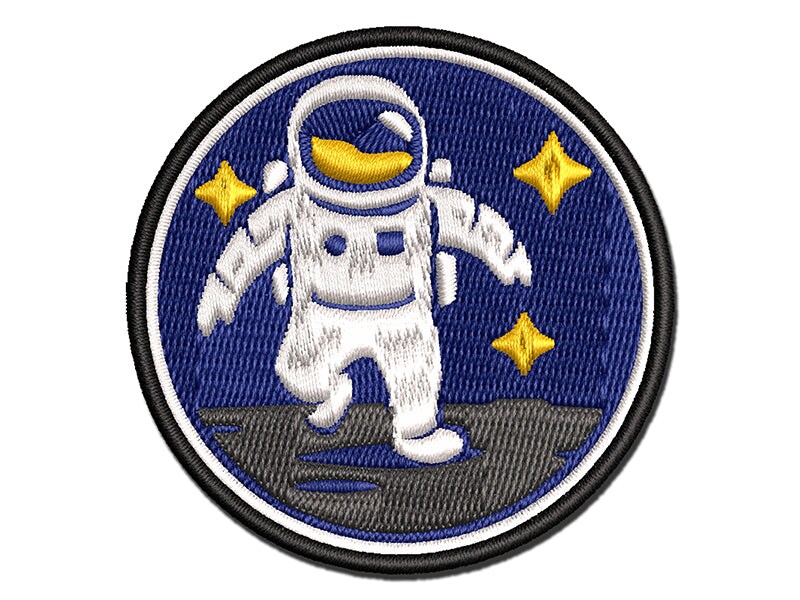 Astronaut In Space on the Moon Multi-Color Embroidered Iron-On or Hook &#x26; Loop Patch Applique