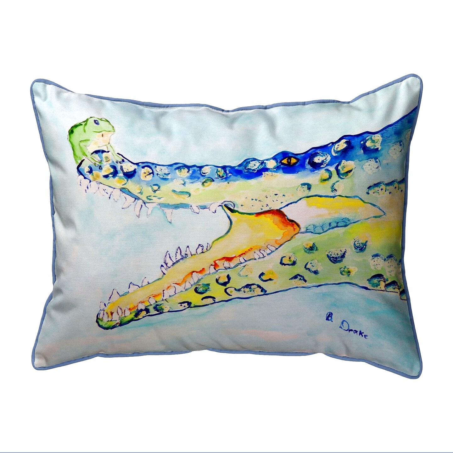 Betsy Drake Crocodile &#x26; Frog Large Indoor/Outdoor Pillow 16x20
