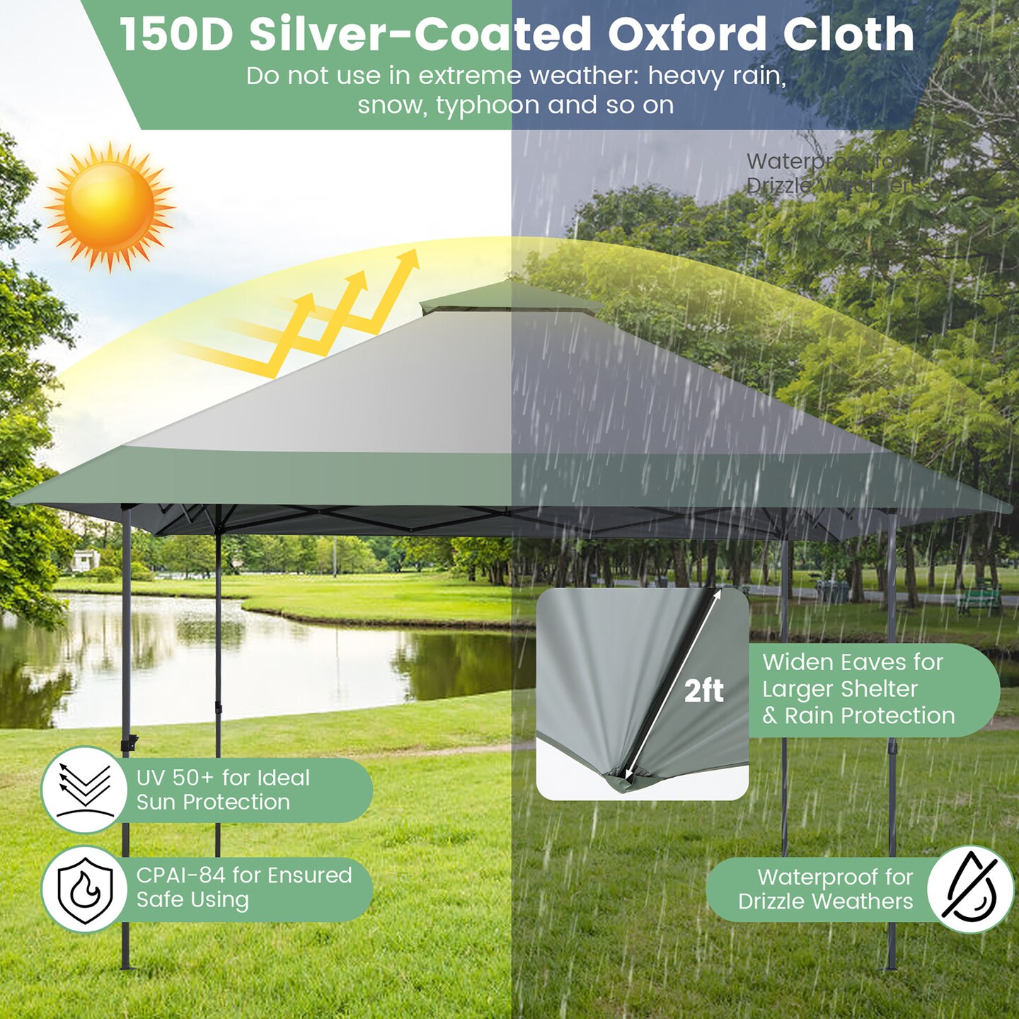 Costway 13x13ft Patio Pop-Up Gazebo Canopy Tent Instant Sun Shelter Outdoor Wheeled Bag