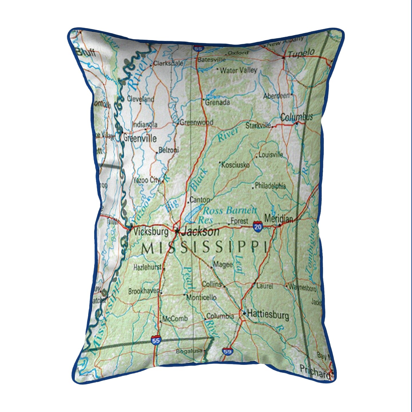 Mississippi, MS Large Map Pillow 16x20 &#x2013; Corded Decor
