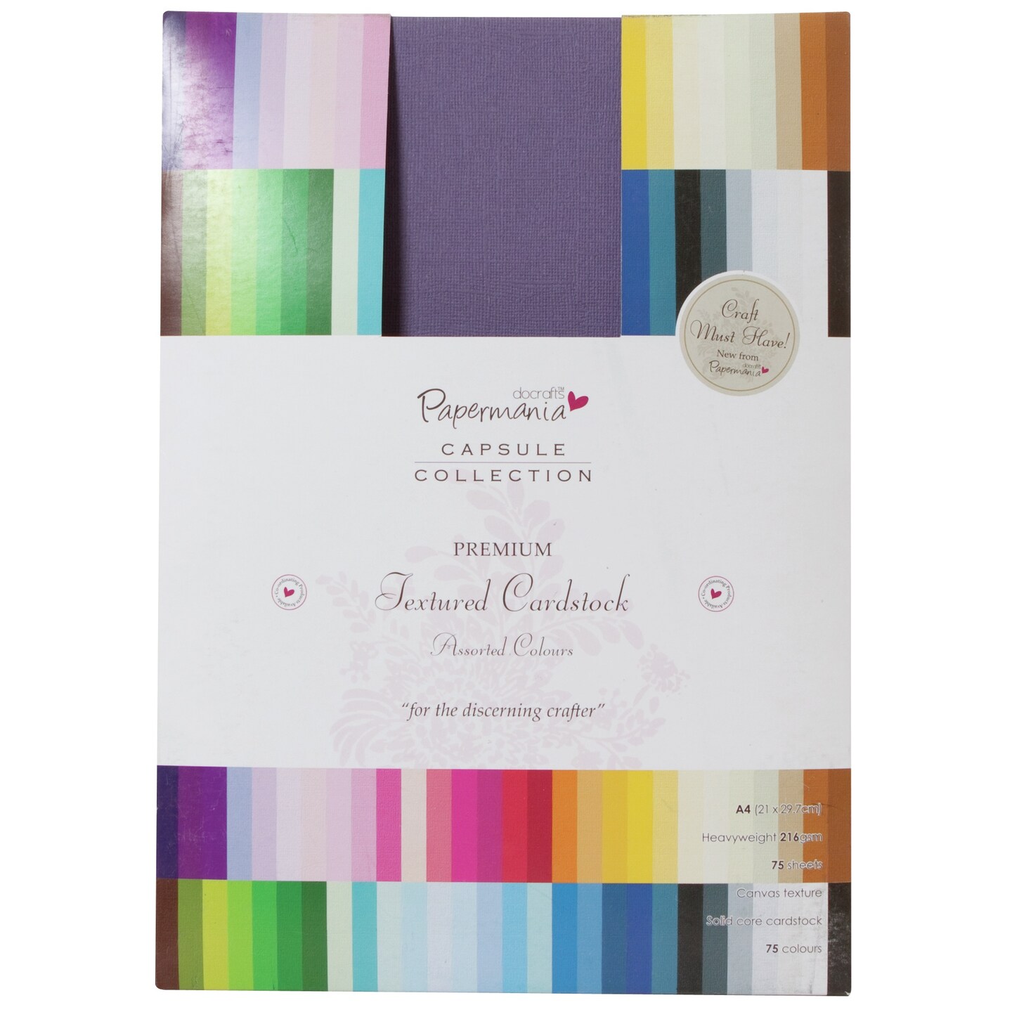 Papermania Premium Textured Solid Cardstock Pack A4 75/Pkg-Multi
