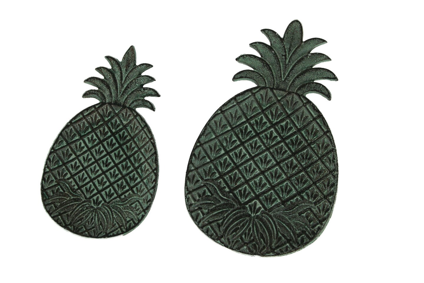 Green Verdigris Cast Iron Pineapple Decorative Trays Set of 2