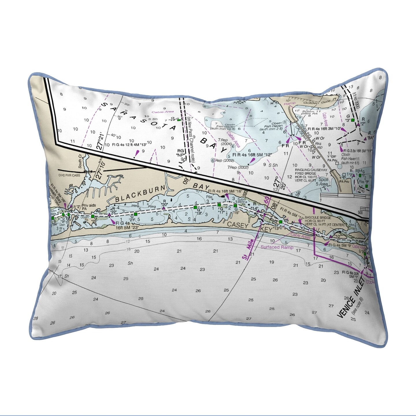 Blackburn Bay, FL Nautical Map Pillow 20x24 – Extra Large Zippered
