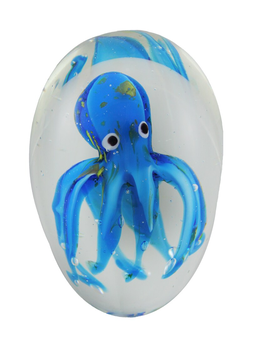 Blue Encased Octopus Glass Art Paperweight