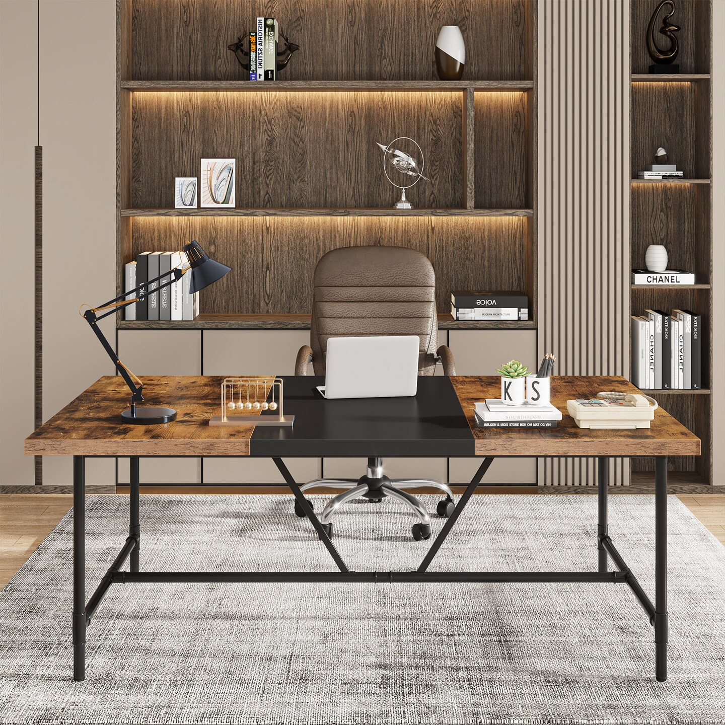 6Ft Conference Table Rectangle Multipurpose Desk Matte Black Industrial Style