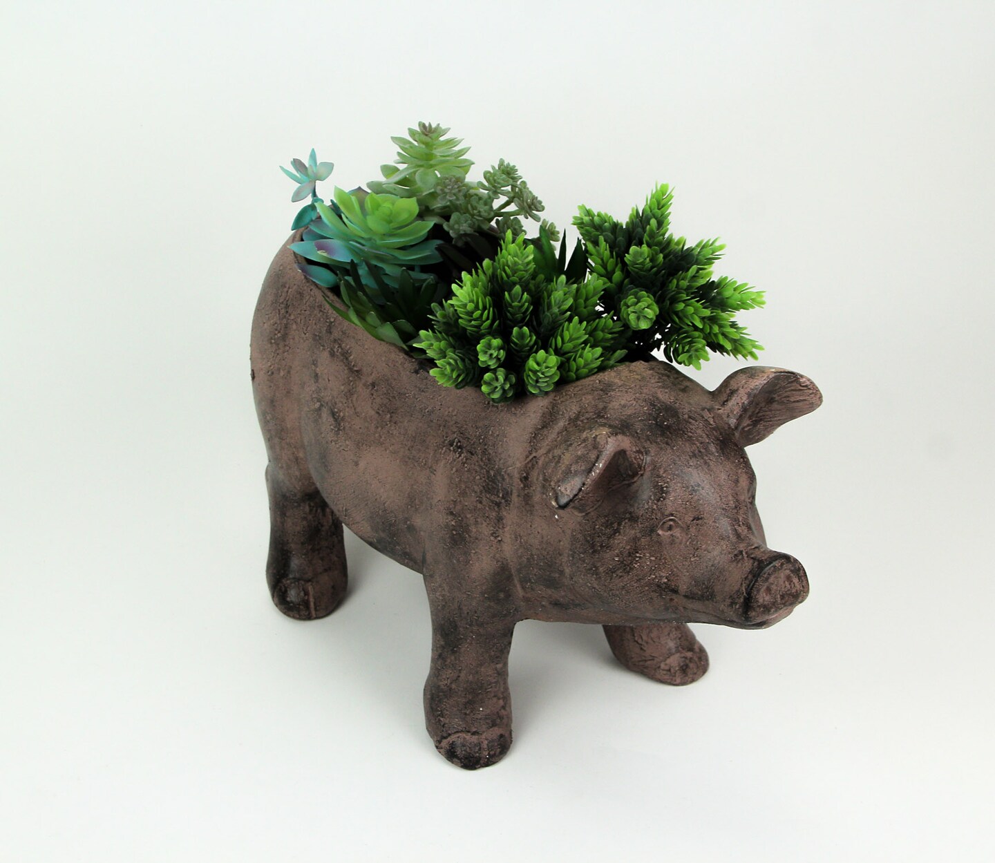 17 Inch Long Rustic Finish Smiling Pig Planter