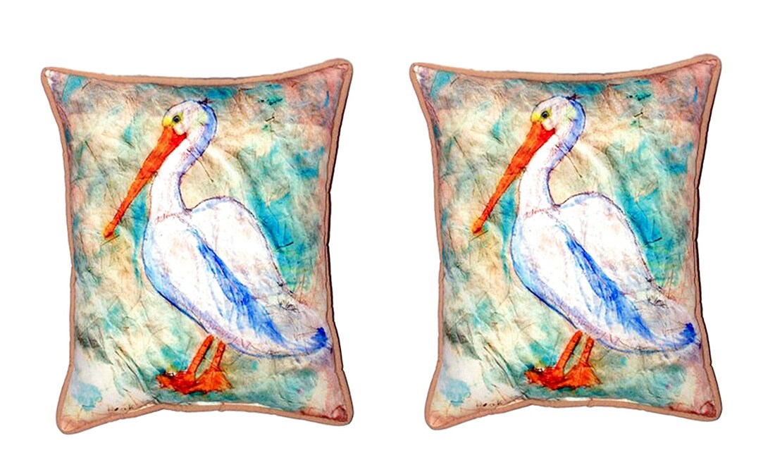 Pair of Betsy Drake Pelican on Rice Large Indoor/Outdoor Pillows 16 In. X 20 In,