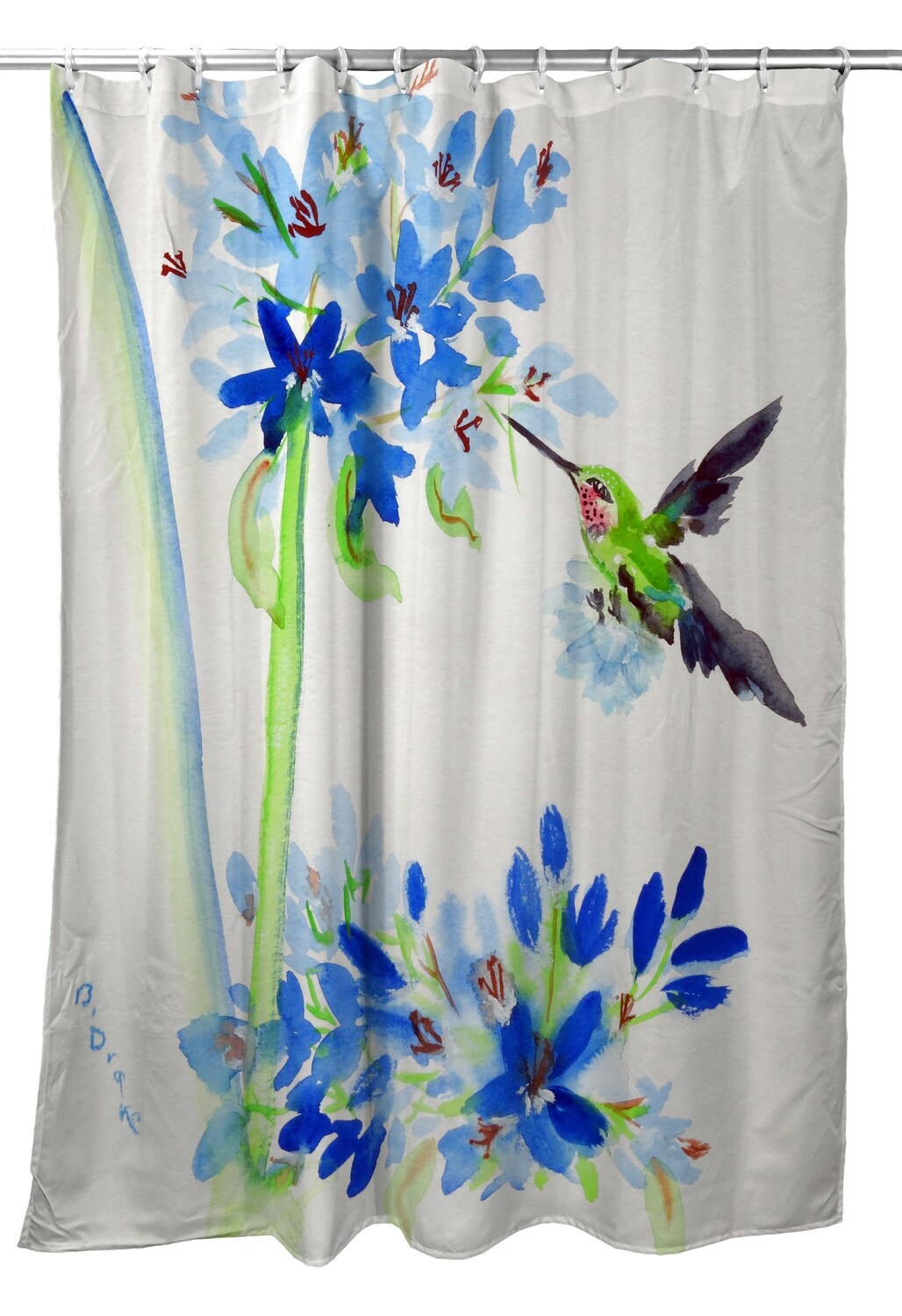 Betsy Drake Hummingbird &#x26; Blue Flowers Shower Curtain