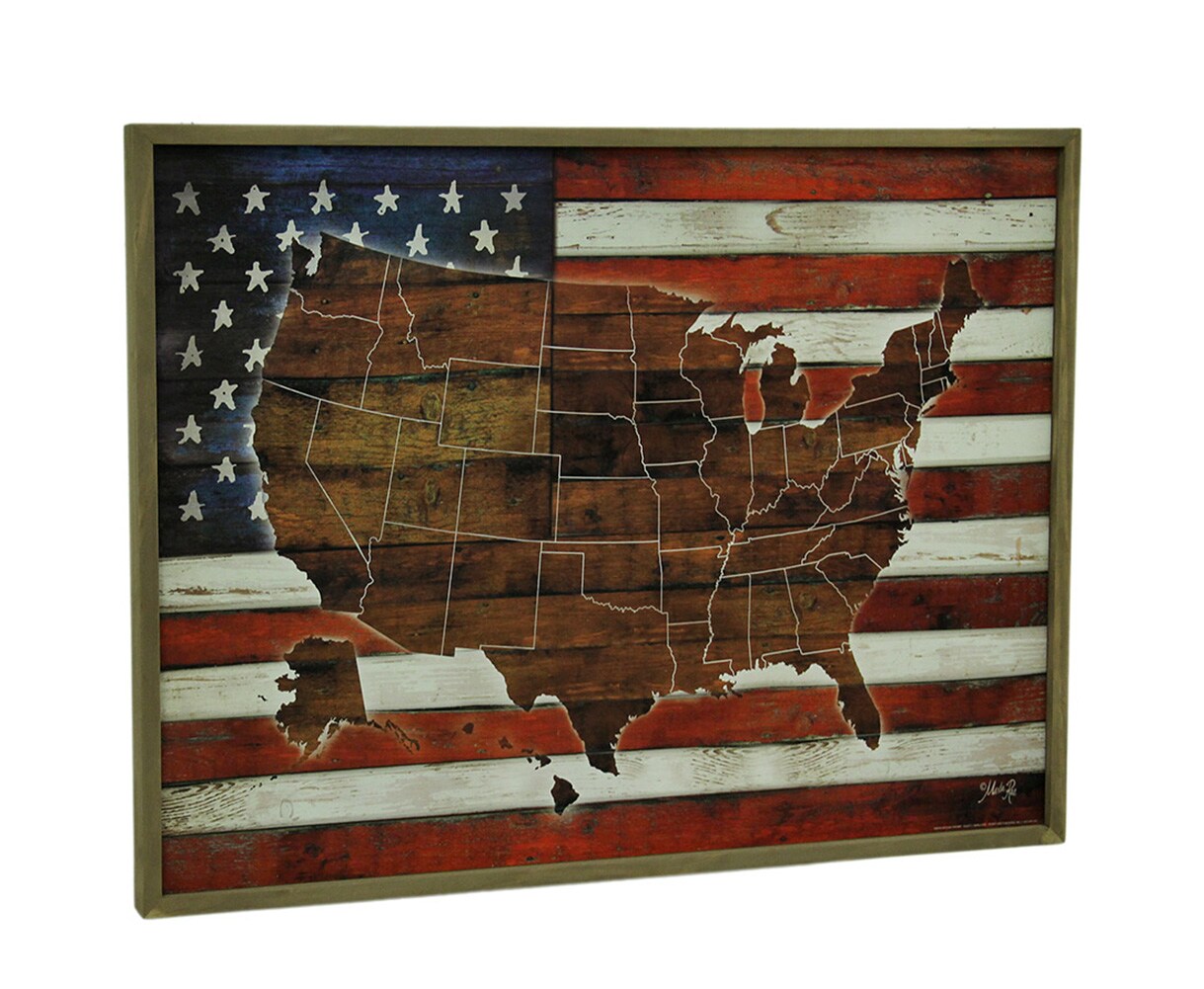American Blend Superimposed US Map and Flag Wooden Wall Hanging