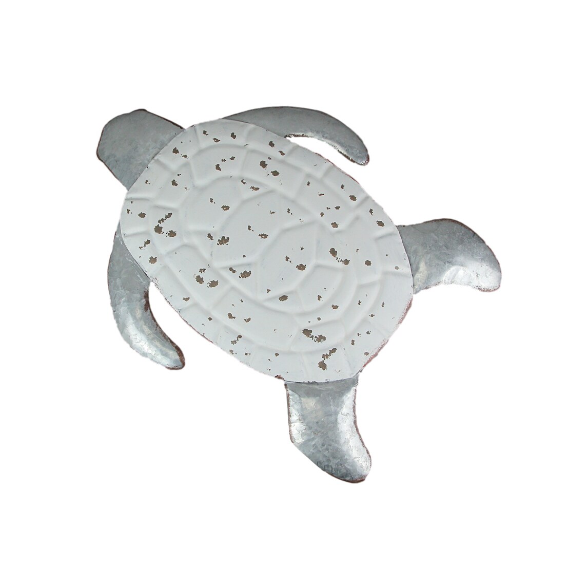 Galvanized Zinc Finish Metal Sea Turtle Wall Hanging With Painted Shell