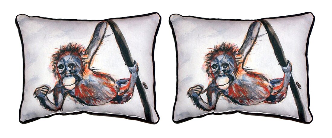 Pair of Betsy Drake Betsy&#x27;s Monkey Outdoor Pillows 16 Inch x 20 Inch