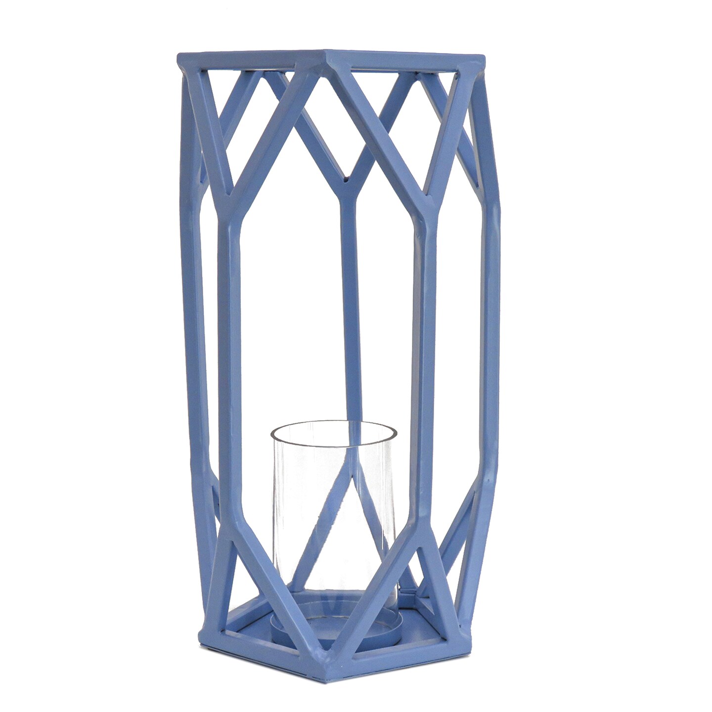 14&#x22; Candle Lantern with Glass Chimney, Ice Melt Blue