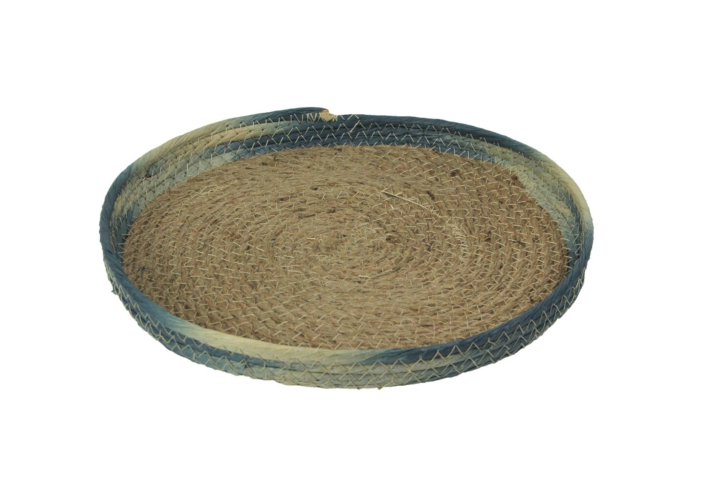 Blue Shibori Dyed Rope Serving Tray Decorative Woven Coffee Table Basket Decor