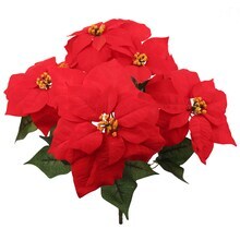 Red Velvet Poinsettia Bush, 20&#x22; Christmas Decoration with 7 Silk Blooms for Indoor/Outdoor Holiday Decor - 2024 Christmas Collection, Floral Home by Artificial FlowersFloral Home by Artificial Flowers