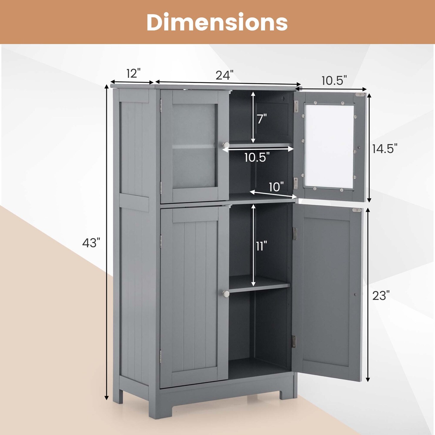 Costway Bathroom Floor Storage Cabinet Kitchen Cupboard w/Doors&#x26;Adjustable Shelf Black\Brown