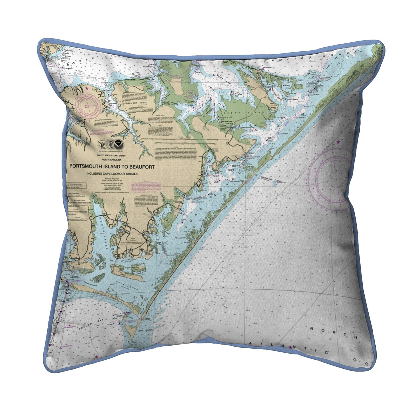 Portsmouth Island Nautical Map Pillow - 22x22