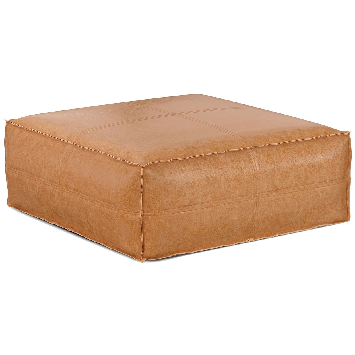 Simpli Home Brody Boho Square Pouf Faux Leather For The Living Room, Family Room