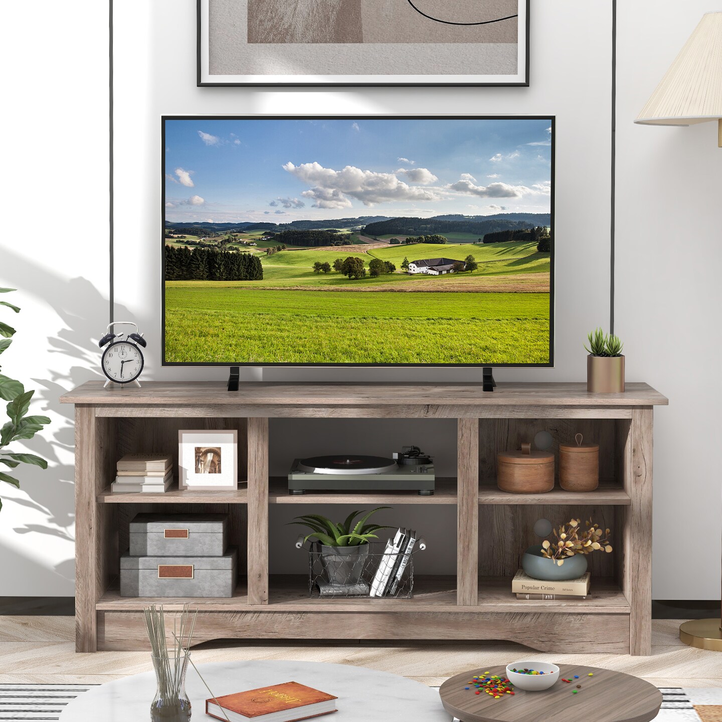TV Stand for up to 65&#x22; Flat Screen TVs with Adjustable Shelves for 18&#x22; Electric Fireplace (Not Included) - 58&#x22; x 16&#x22; x 24.5&#x22;