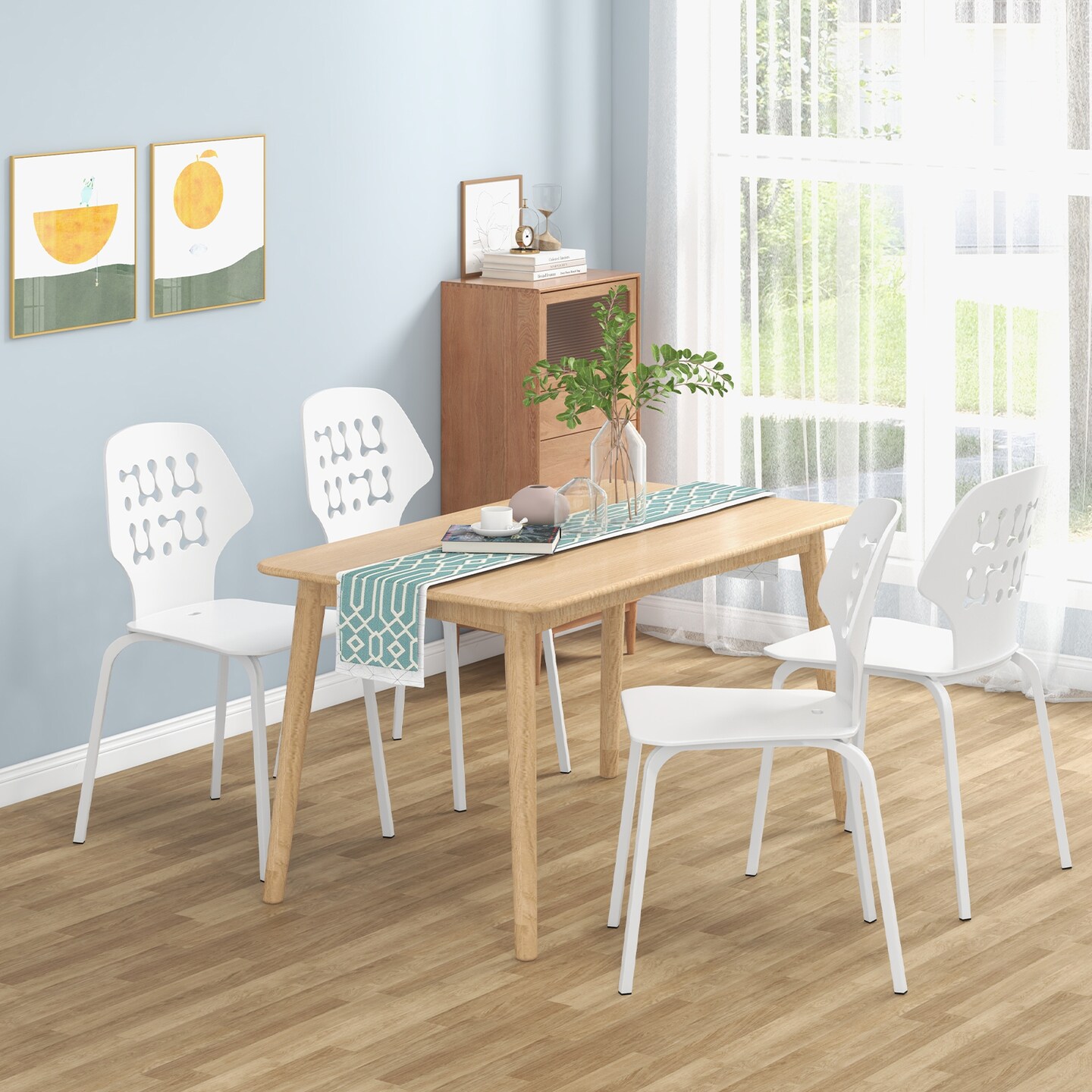 Set Of 4 Metal Dining Chair With Hollowed Backrest And Metal Legs