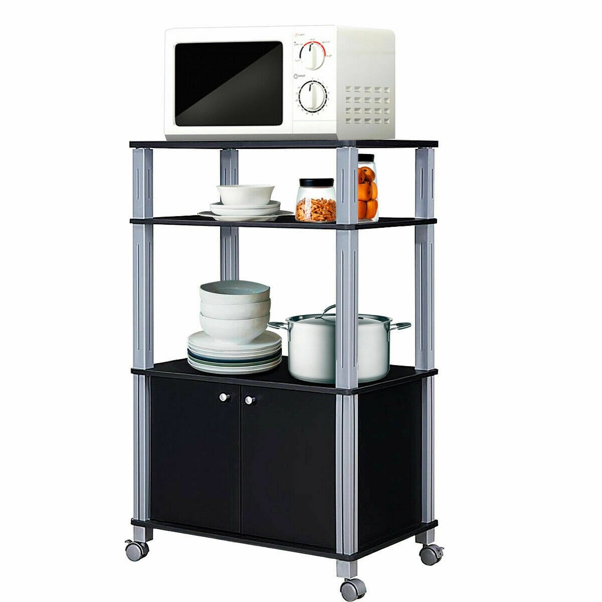 Multifunctional Rolling Kitchen Baker&#x2019;s Rack with 2-Tier Shelf and Cabinet