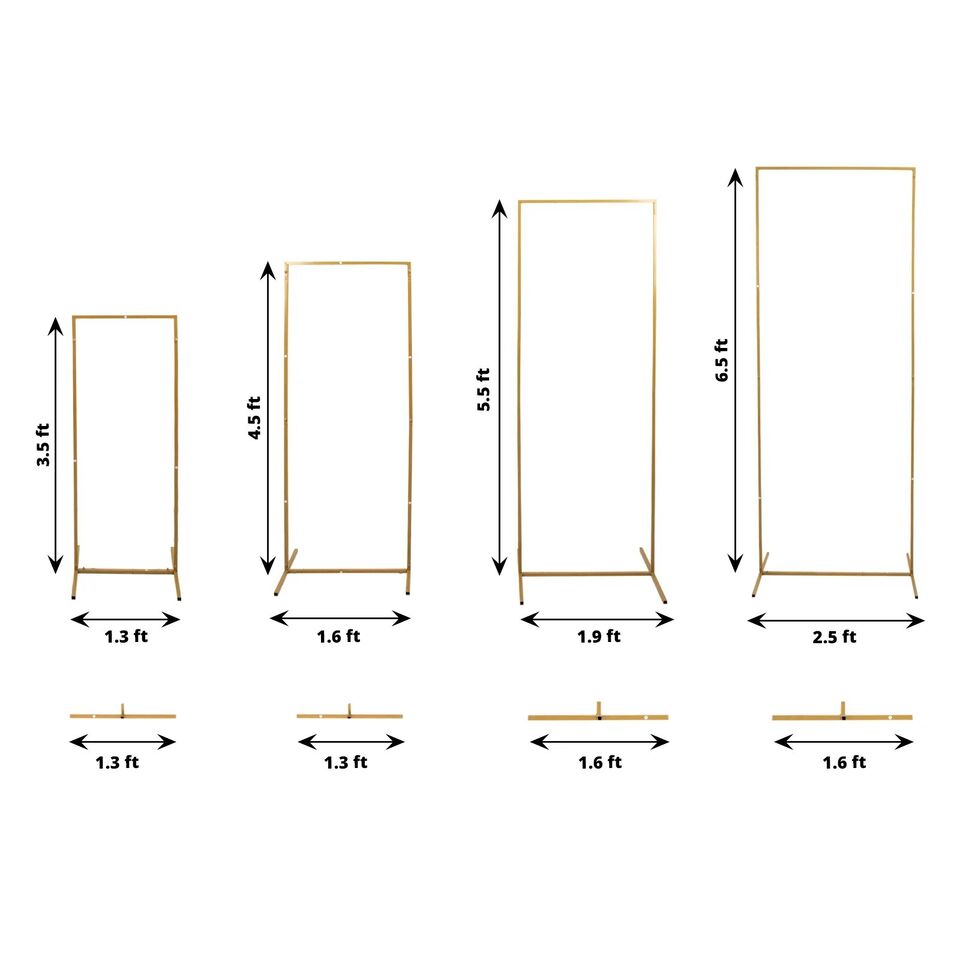 4 Gold Metal Floral Display Frame Rectangular Backdrop STAND Arch