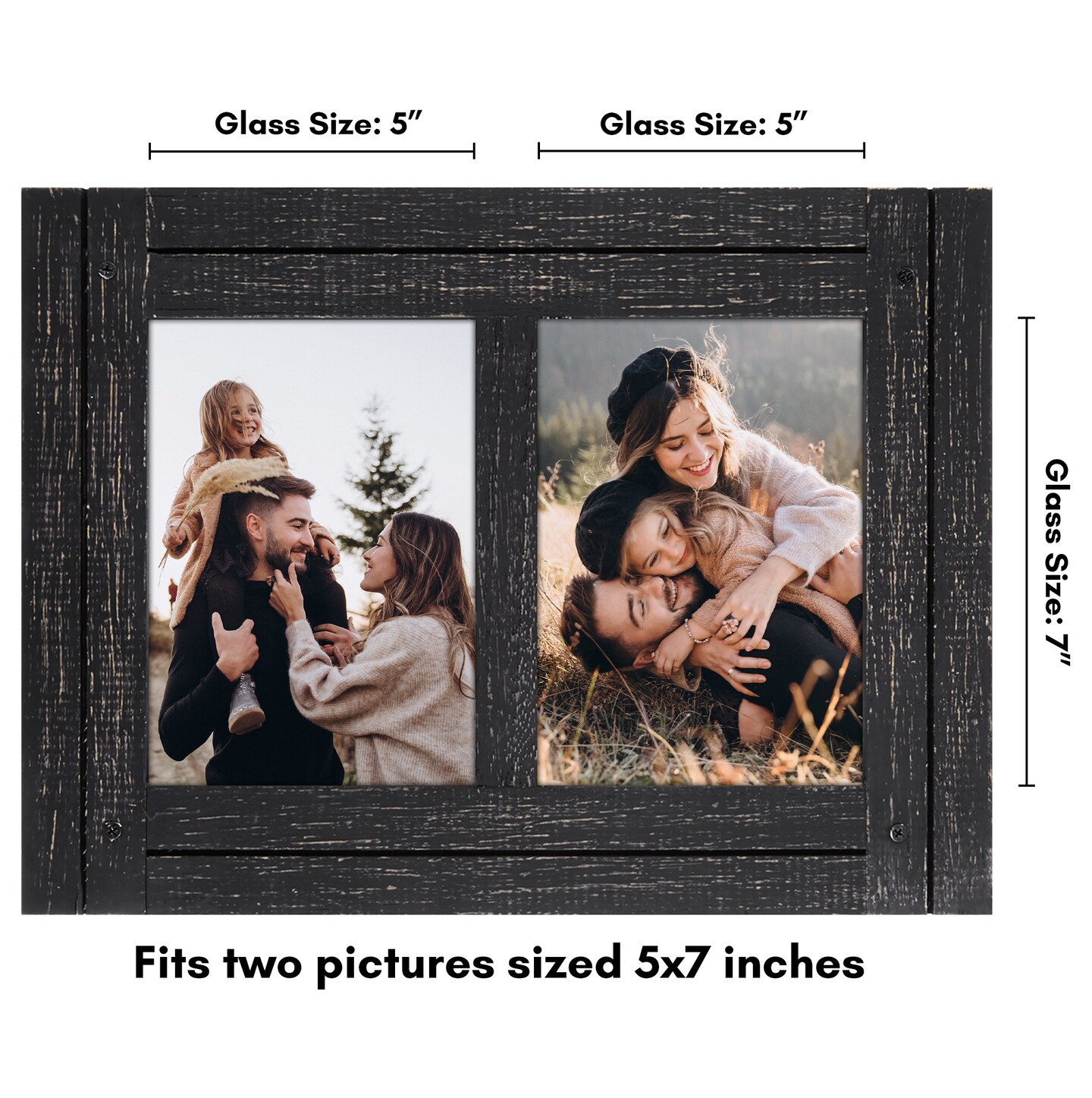 Americanflat 5x7 Dual Rustic Photo Frame - Showcases Two 5x7 Photos at Once - Modern Picture Frame for Home Decor - Glass Cover - Hanging Hardware - Includes Easel