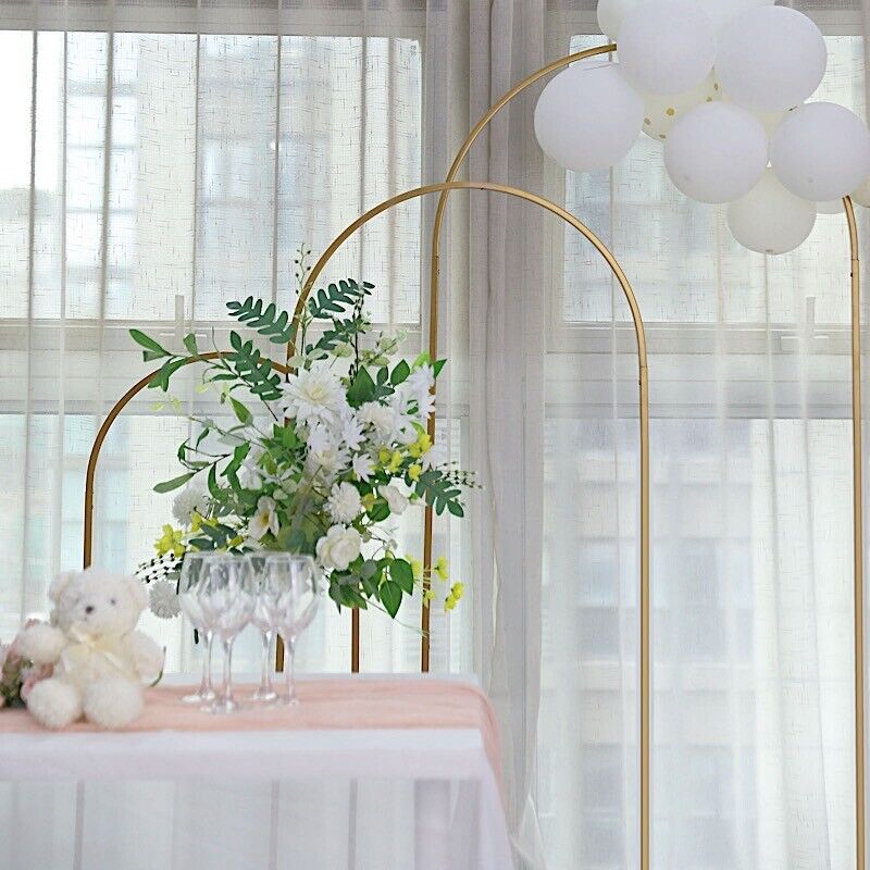 5 ft Gold Metal Floral Display Frame Round Top Backdrop Stand