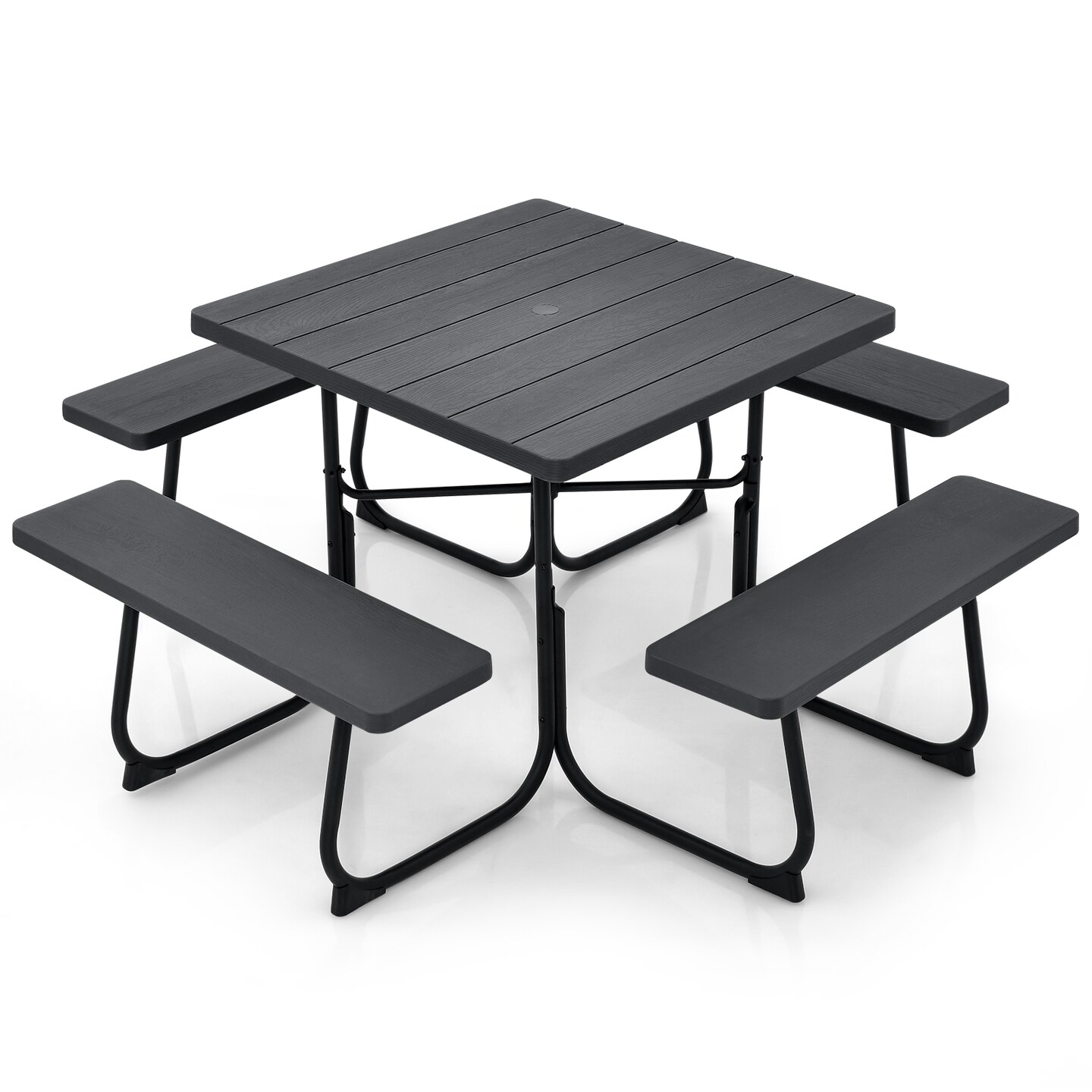 Outdoor Picnic Table With 4 Benches And Umbrella Hole
