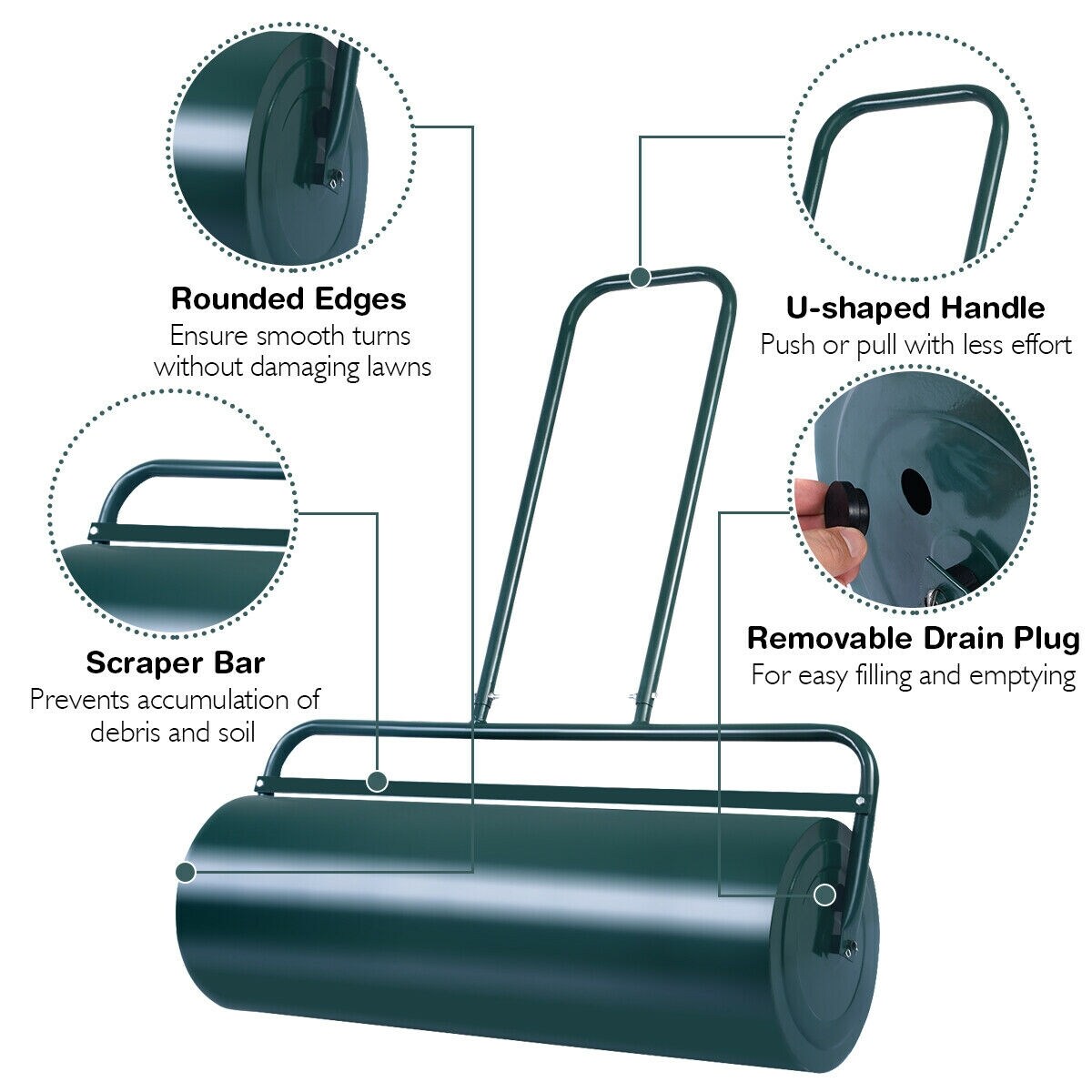 Tow Lawn Roller Water Filled Metal Push Roller