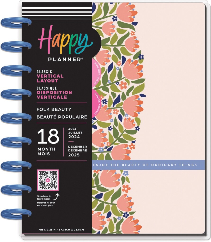 Happy Planner Classic 18-Month Planner-Folk Beauty; July &#x27;24 - Dec &#x27;25